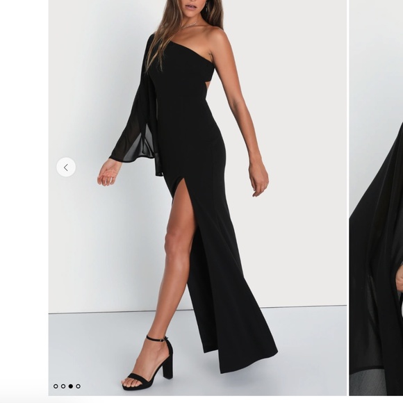 Majestic Attitude Black Cape Sleeve One-Shoulder Maxi Dress - Picture 3 of 4